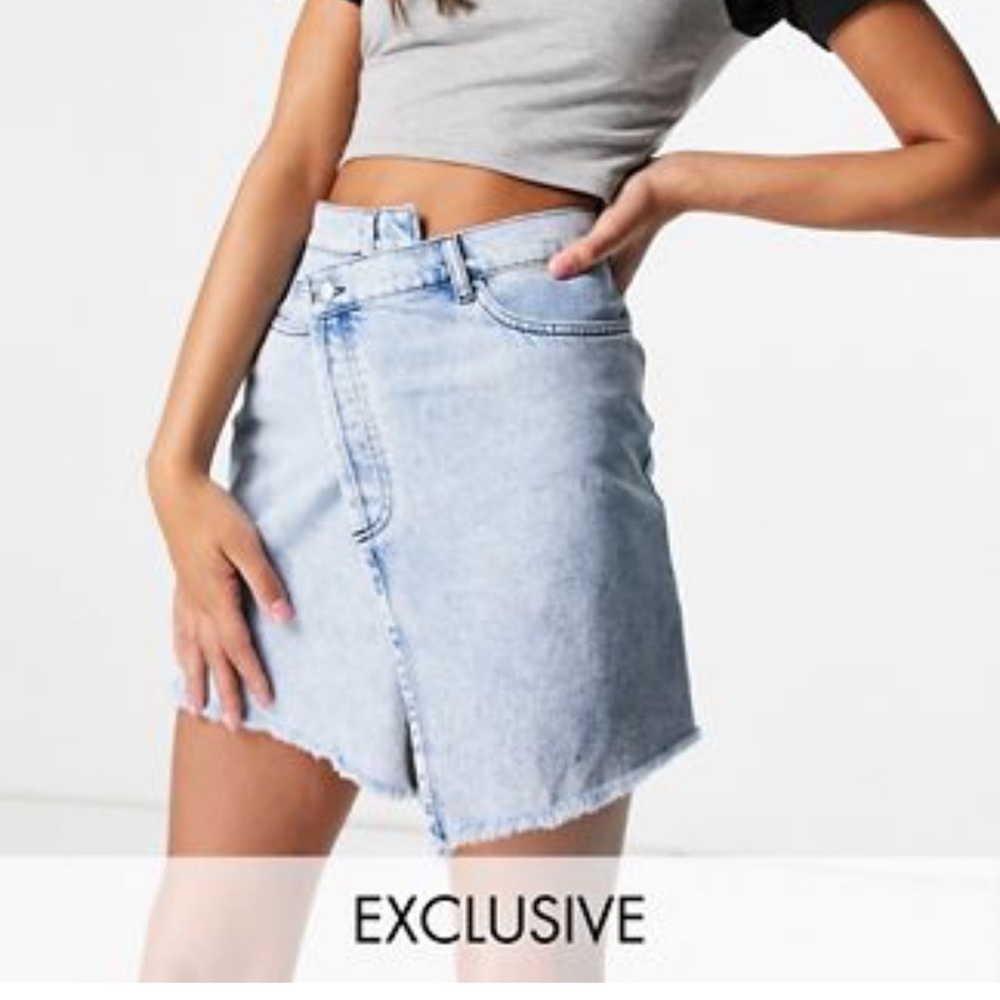 RECLAIMED VINTAGE DENIM SKIRT WITH CROSSOVER WAISTBAND